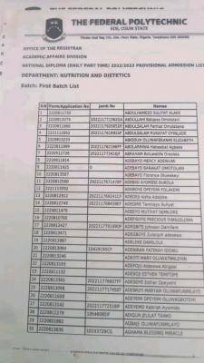 EDEPOLY ND DPT Admission List