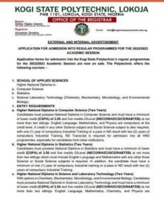 Kogi State Polytechnic HND, Pre-ND and IJMB admissions