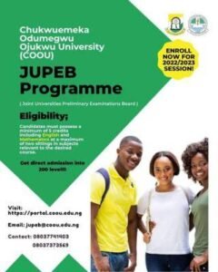 COOU JUPEB Admission Form
