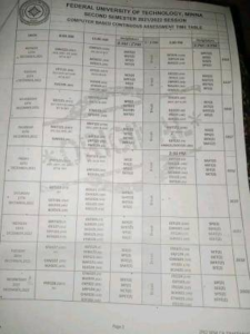 FUTminna Time table