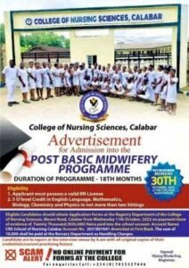 Calabar College of Nursing Sciences Post UTME Form